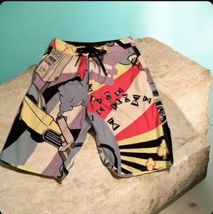 XDYE Board shorts cool artwork 3 pockets black beige yellow pink. Size 2…